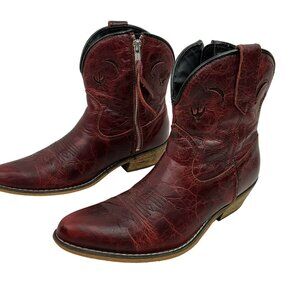 Dingo Western Side Zip Leather Cowboy Ankle Boots Womens 8M Deep Red